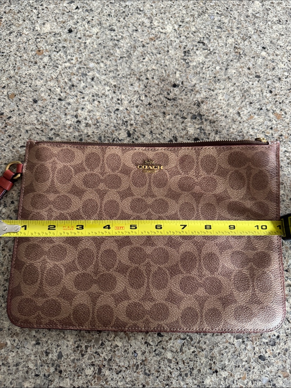 Coach Brown Signature Wristlet with Tan Accents